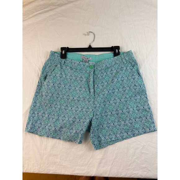 Caribbean Joe Blue Green Damask Bermuda Shorts Women’s Size 12 Vacation Resort - Picture 3 of 5